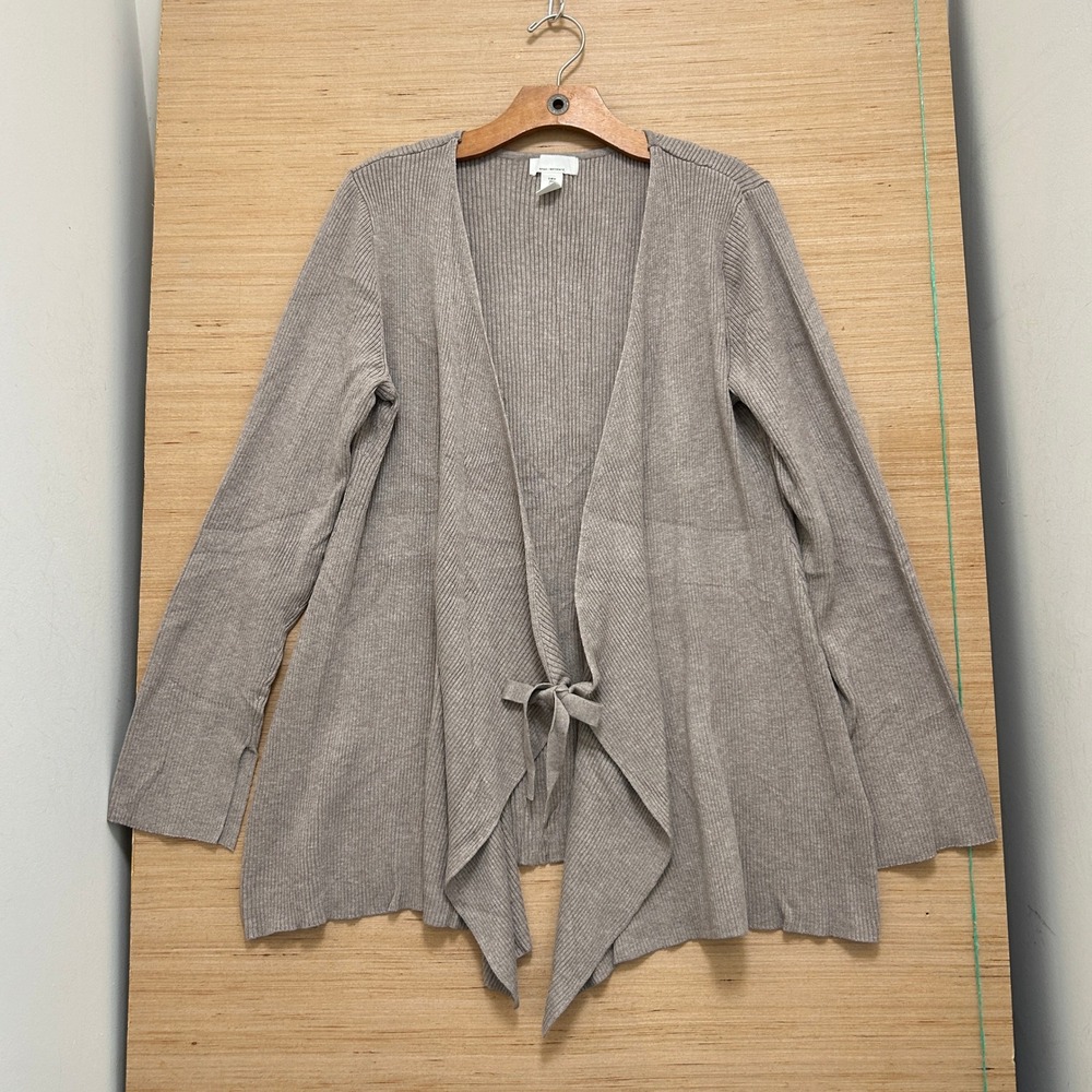 HM Mama Maternity Ribbed Knit Draped Tie Front Cardigan Taupe Medium